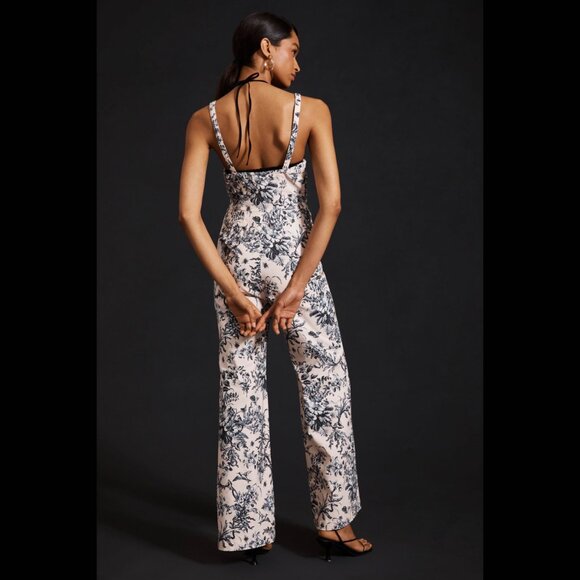 NWT Maeve Strappy Jumpsuit Pattern Light Pink Navy Size 4 Floral Anthro - Picture 2 of 14